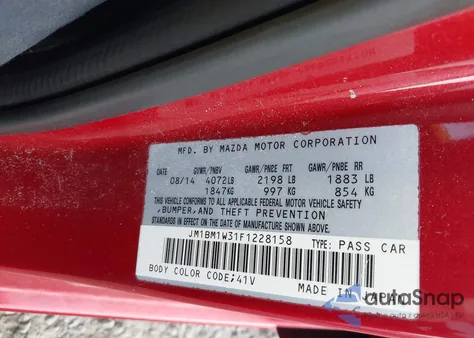 2015 Mazda Mazda3 S Grand Touring from USA, damaged, VIN JM1BM1W31F1228158